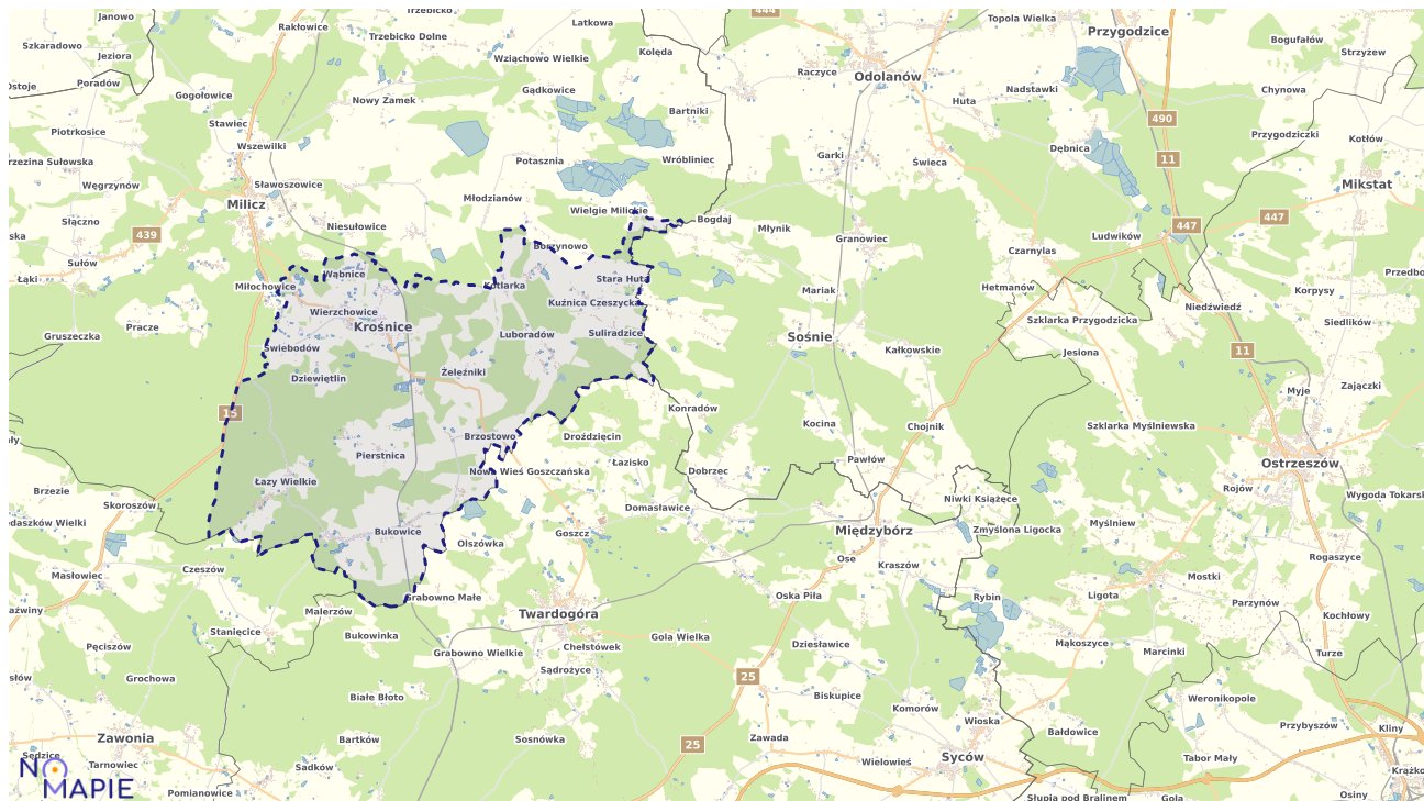 Mapa obszarów ochrony przyrody Krośnic