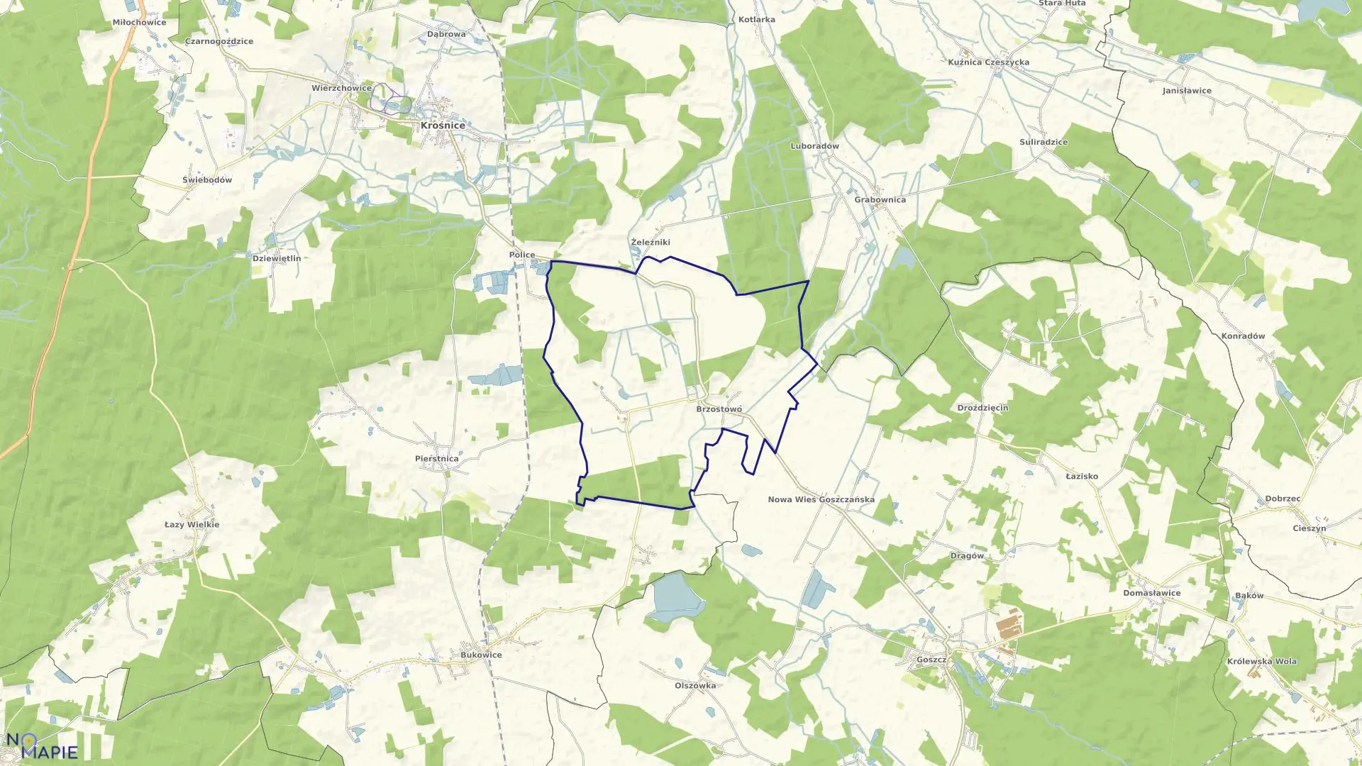 Mapa obrębu BRZOSTOWO w gminie Krośnice