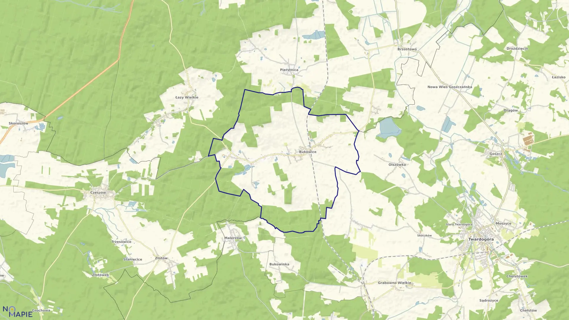 Mapa obrębu BUKOWICE w gminie Krośnice