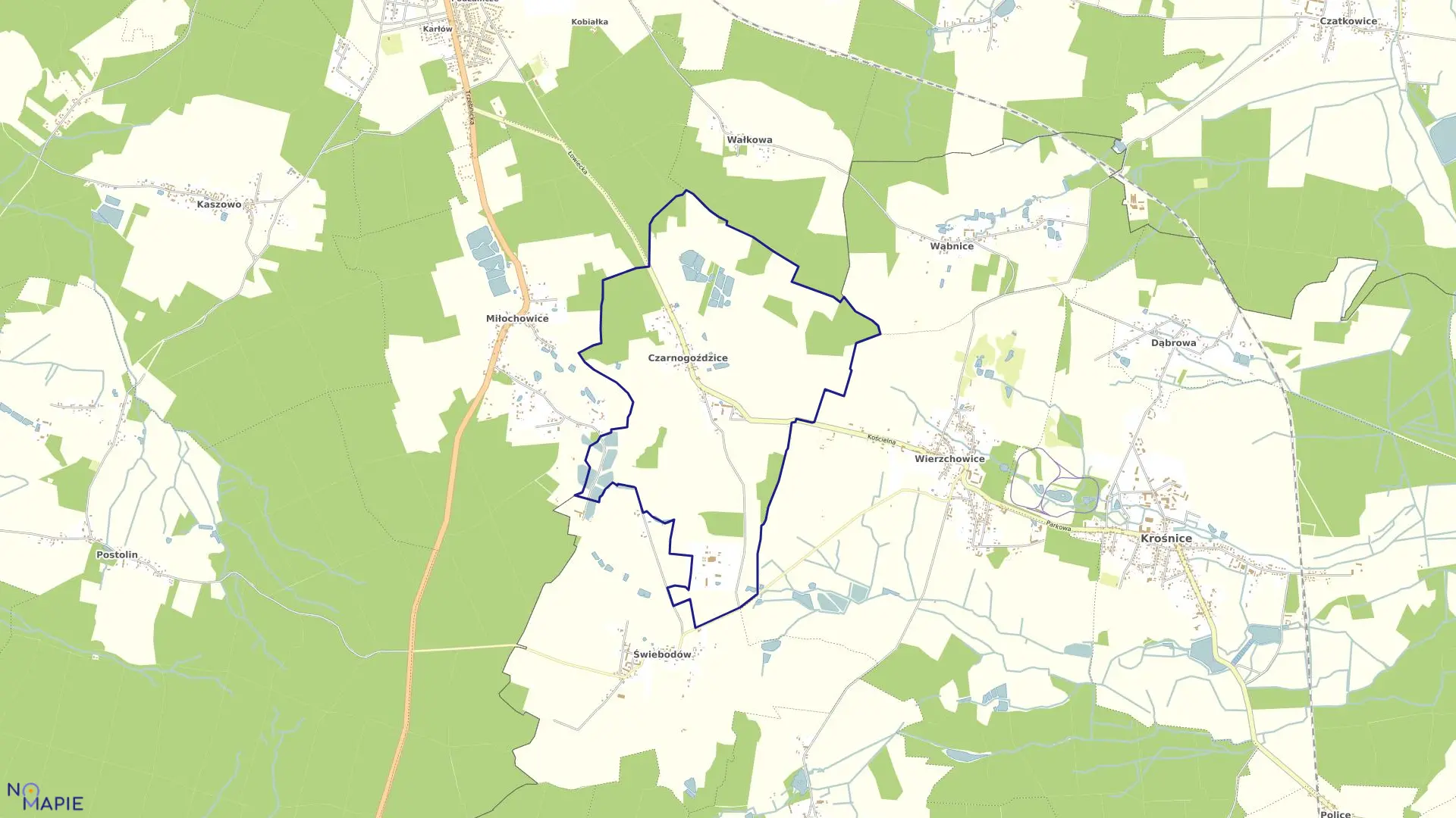 Mapa obrębu CZARNOGOŹDZICE w gminie Krośnice