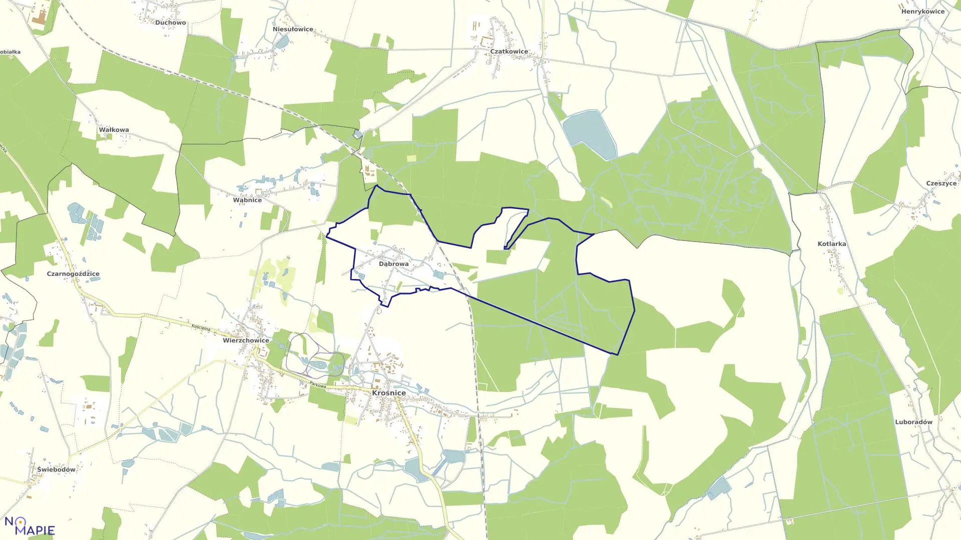 Mapa obrębu DĄBROWA w gminie Krośnice