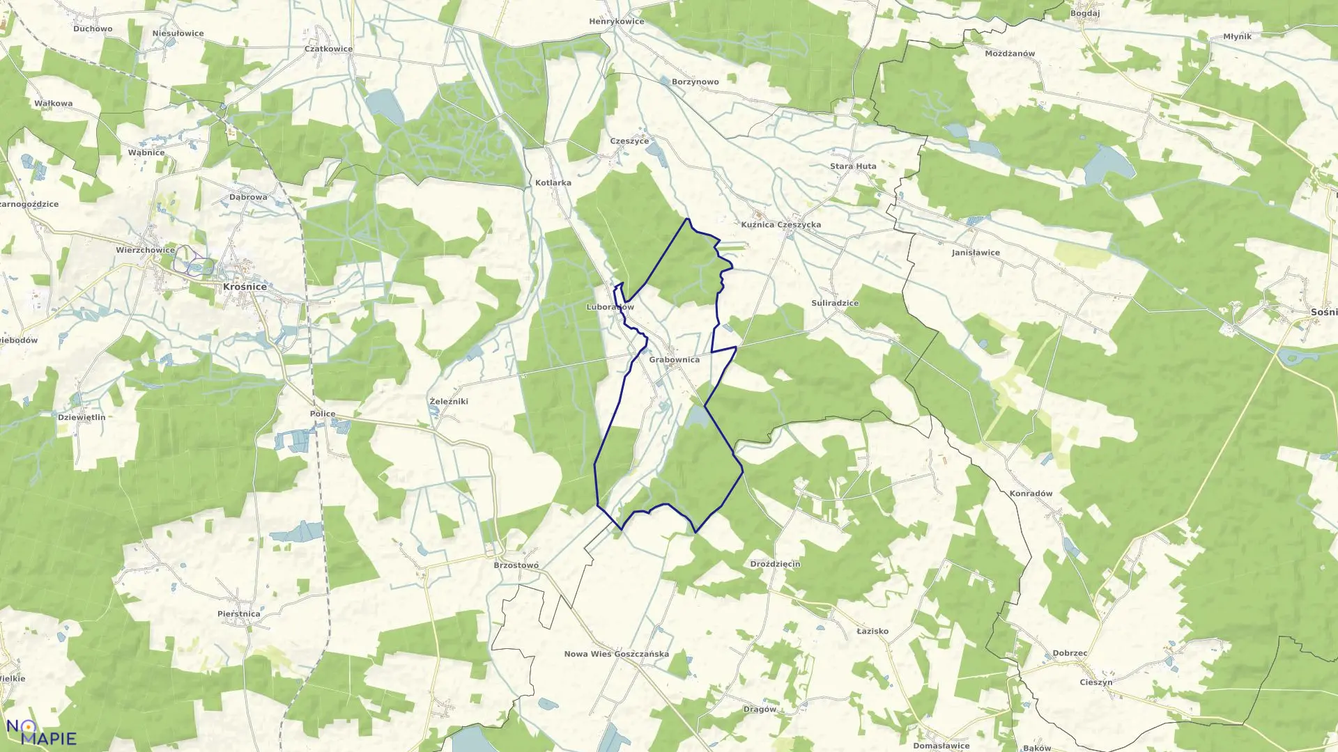 Mapa obrębu GRABOWNICA w gminie Krośnice