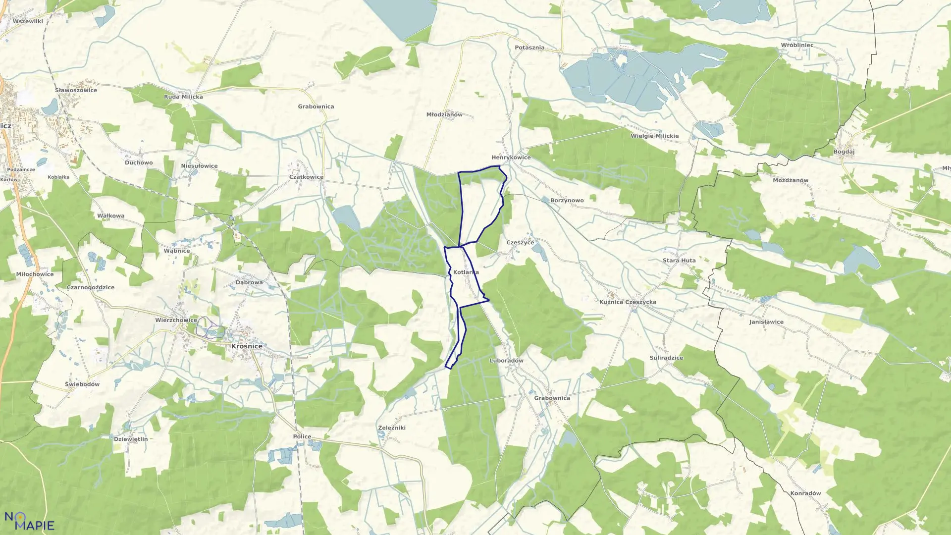 Mapa obrębu KOTLARKA w gminie Krośnice