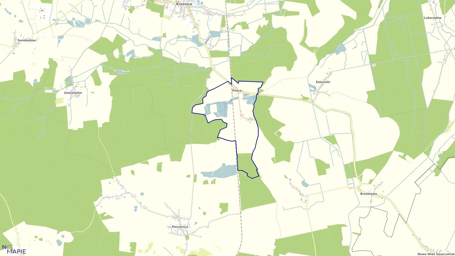 Mapa obrębu POLICE w gminie Krośnice