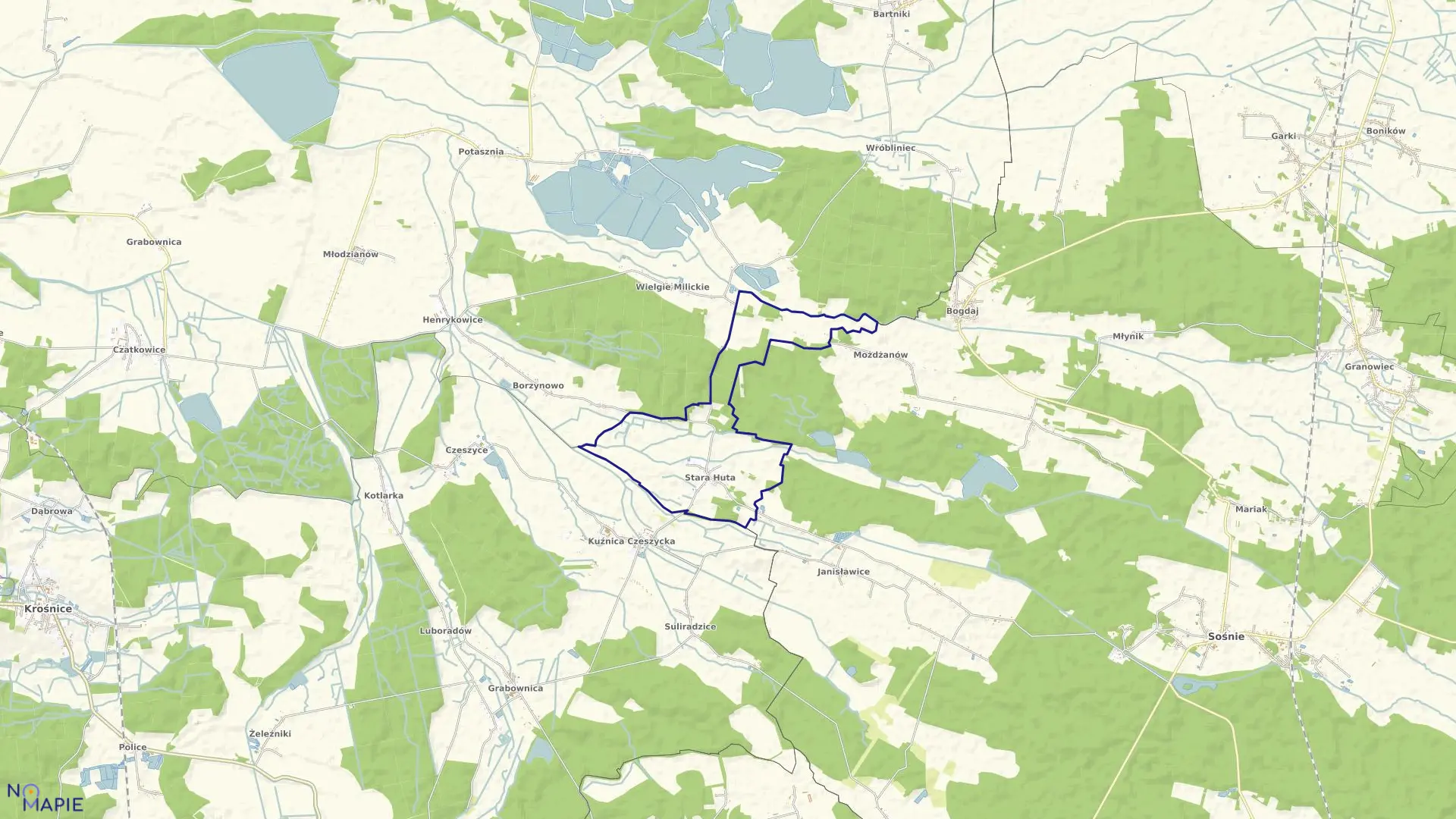 Mapa obrębu STARA HUTA w gminie Krośnice