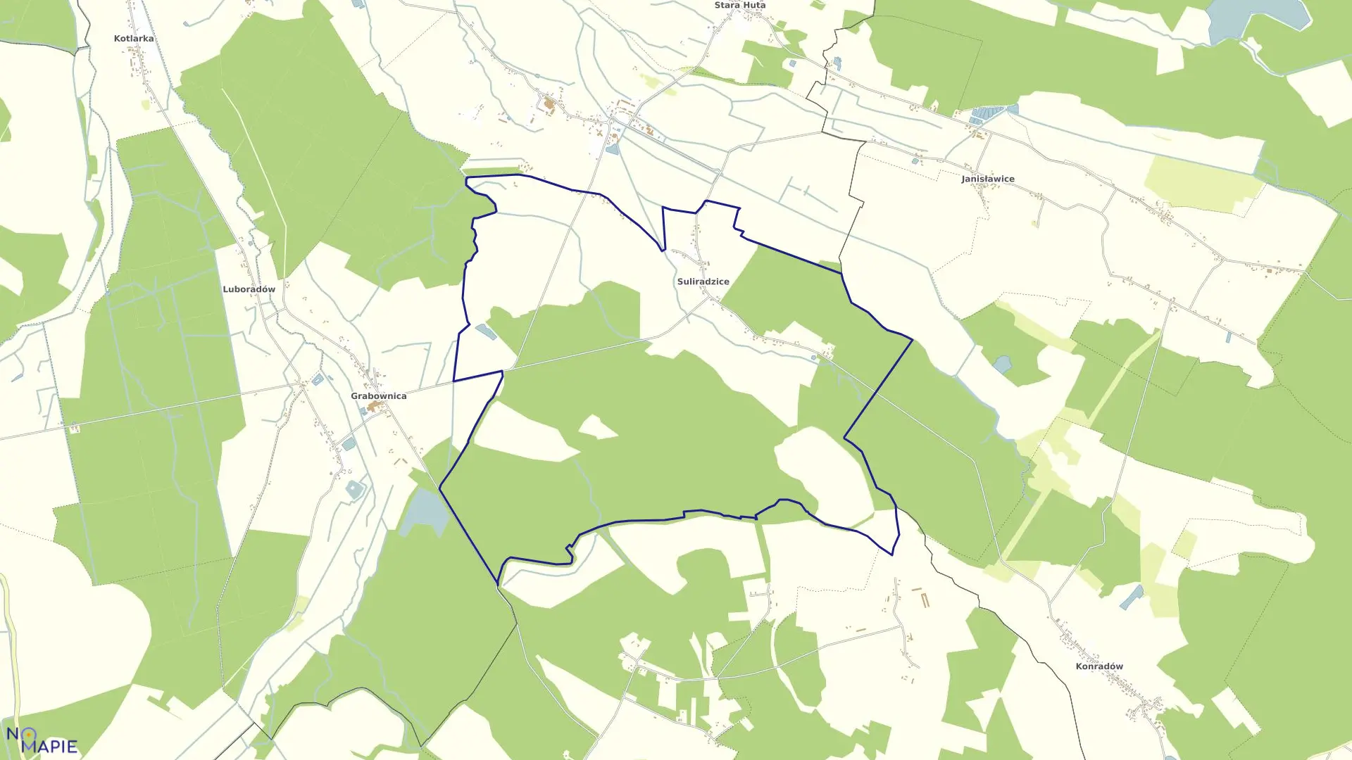 Mapa obrębu SULIRADZICE w gminie Krośnice